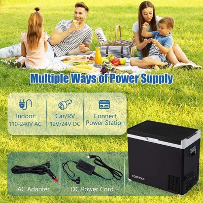 Costway 53QT Black Portable Car Refrigerator with Adjustable Temperature