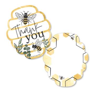 Big Dot of Happiness Little Bumblebee - Shaped Thank You Cards - Bee Baby Shower or Birthday Party Thank You Note Cards with Envelopes - Set of 12