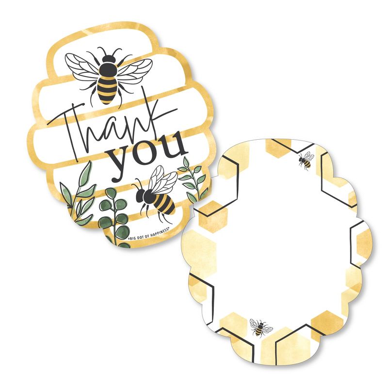 Big Dot of Happiness Little Bumblebee - Shaped Thank You Cards - Bee Baby Shower or Birthday Party Thank You Note Cards with Envelopes - Set of 12, 1 of 8