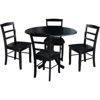 International Concepts 42 in. Dual Drop Leaf Table with 4 Ladder Back Dining Chairs - 5 Piece Dining Set