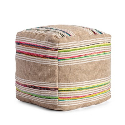 Soulard Handmade Beige & Multicolor Square Pouf Ottoman