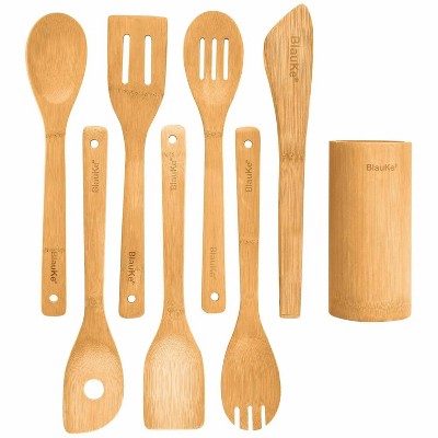 LunaLulinlk Bamboo Kitchen Utensils Set 8-Pack - Wooden Cooking Utensils