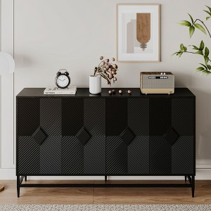 VYNXARIA Black Lacquered 4-Door Wooden Cabinet for Stylish Storage in Any Room - 1 of 4