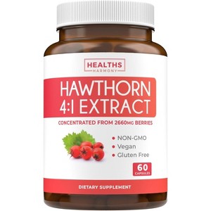 Hawthorn Berry Capsules, Cardiovascular and Immune Health, 4:1 Extract, Health's Harmony, 60, 120 or 180ct - 1 of 3