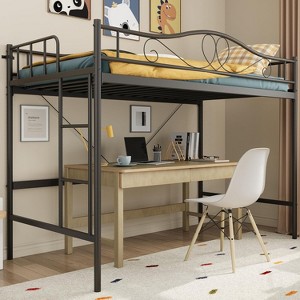Loft Bed Twin Size with Ladder & Full Safety Guardrail, Heavy Duty Metal Twin Loft Bed 400 Lbs Load Capacity, Space-Saving - 1 of 4