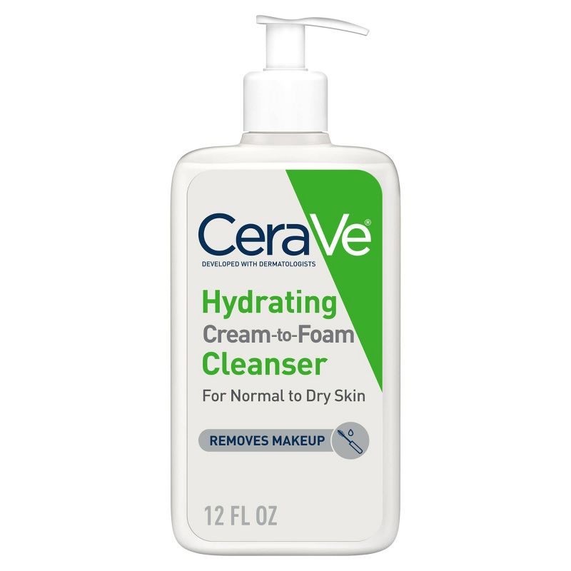 CeraVe Hydrating Cream-to-Foam Face Wash with Hyaluronic Acid for Normal to Dry Skin - 12 fl oz, 1 of 19