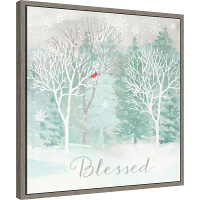 Blessed Winter Scene Christmas Canvas Art in Grey Frame