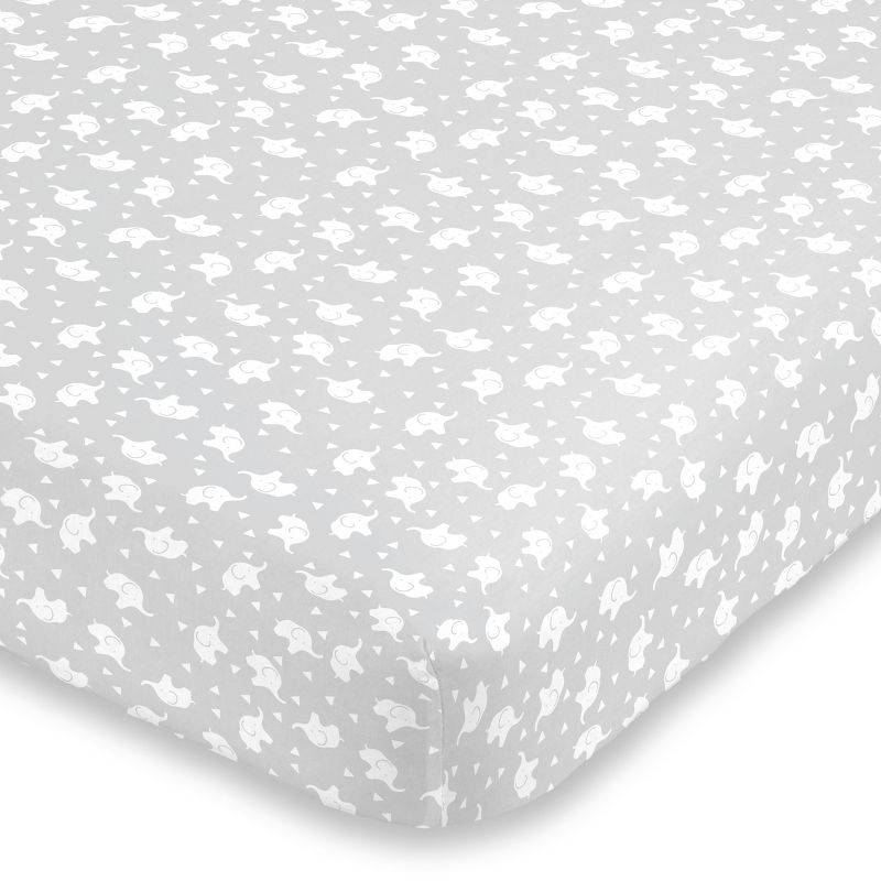 NoJo Super Soft Grey and White Elephant Fitted Mini Crib Sheet, 1 of 4