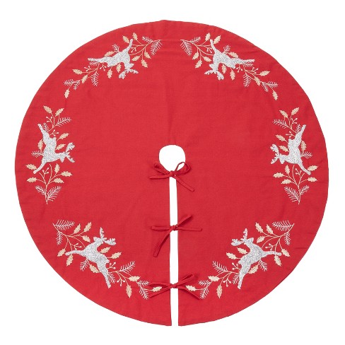 Saro Lifestyle Embroidered Tree Skirt With Reindeer Design, Red, 54 ...
