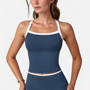 Anna-Kaci Active Women's Square Neck Cropped Active Tank with Contrast Trim and Built-In Bra for Light Support - 1 of 4