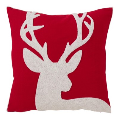 Reindeer Pattern Cotton Blend Square Throw Pillow Red - Saro Lifestyle