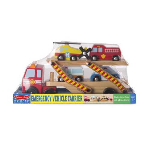 CAR POLICE FIRE TRUCK AMBULANCE BUS VEHICLES WOODEN WHEELS TOY CARS 