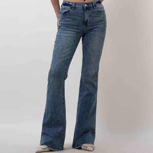 Women's Flare Leg Jeans - Vintage Wash with Mid Rise & 5-Pocket Design Cherie Code - 1 of 4