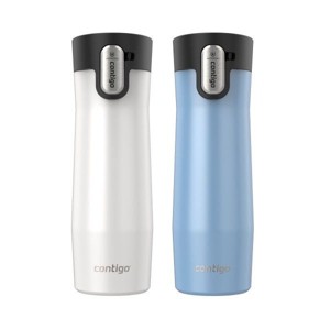 Contigo AUTOSEAL West Loop Vacuum-Insulated Stainless Steel Travel Mug with Easy-Clean Lid, 20 oz, Salt Frosted Pearl & Glacier Frosted Pearl, 2-Pack - 1 of 4