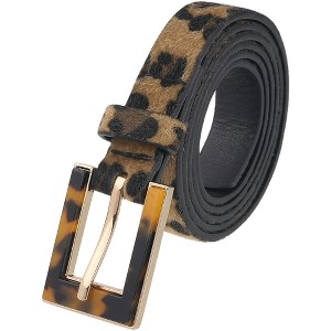 INSPIRE CHIC Womens Leopard Printed 0.7" Width Faux Leather Fur Waistband Belts 1Pc - 1 of 4