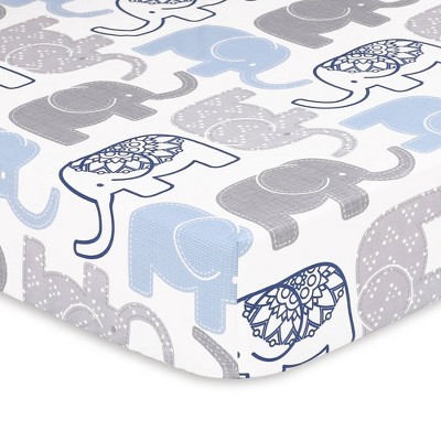 The Peanutshell Fitted Crib Sheet for Baby Boys' - Navy and Gray Jungle Elephant