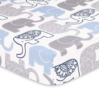The Peanutshell Fitted Crib Sheet for Baby Boys' - Navy and Gray Jungle Elephant