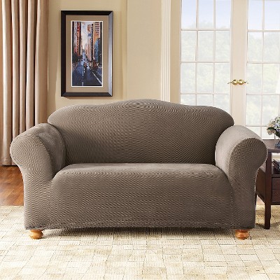 Stretch Pique Loveseat Slipcover Taupe - Sure Fit, Brown