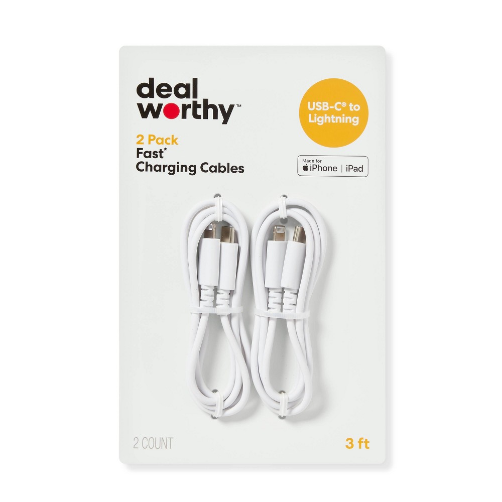 3' Lightning to USB-C 2pk Charging Cable - dealworthy™ White