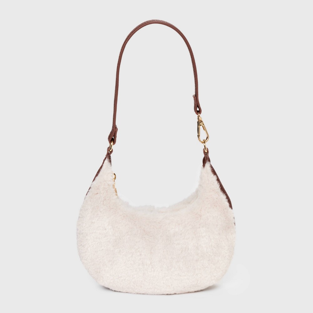 Photos - Women Bag Faux Shearling Mini Crescent Top Handle Bag - Universal Thread™ Cream