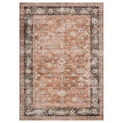 Area Rug Indoor Vintage Living Room Carpet Washable Distressed Rug Black Floral Bedroom Retro Accent Throw Rug Office Dining Room, Black