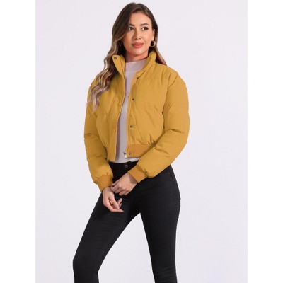 INSPIRE CHIC Women's Winter Outwear Baggy Padded Cropped Bomber Jacket Dark Yellow X-Small — фото 2