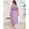 Clearlove Women's Plus Size Square Neck Puff Short Sleeve Self Tie Front A Line Dress - 2 of 4
