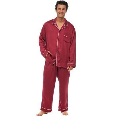 ADR Lightweight Long Sleeve Pajamas Lounge Set, Button Up Shirt, Pants with Pockets, PJs for Men