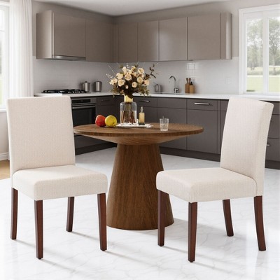 Set of 2 Upholstered Dining Chairs with Wood Legs, High Back Fabric Side Chairs for Kitchen, Dining Room, or Restaurant - Beige