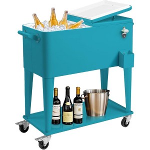NAYSAYE 80 Quart Rolling Ice Chest Portable Bar Drink Cooler with Catch Basin, Bottom Storage Tray for Patio Party BBQ Beach, Blue, 34.3"*15.2"*35.8" - 1 of 4