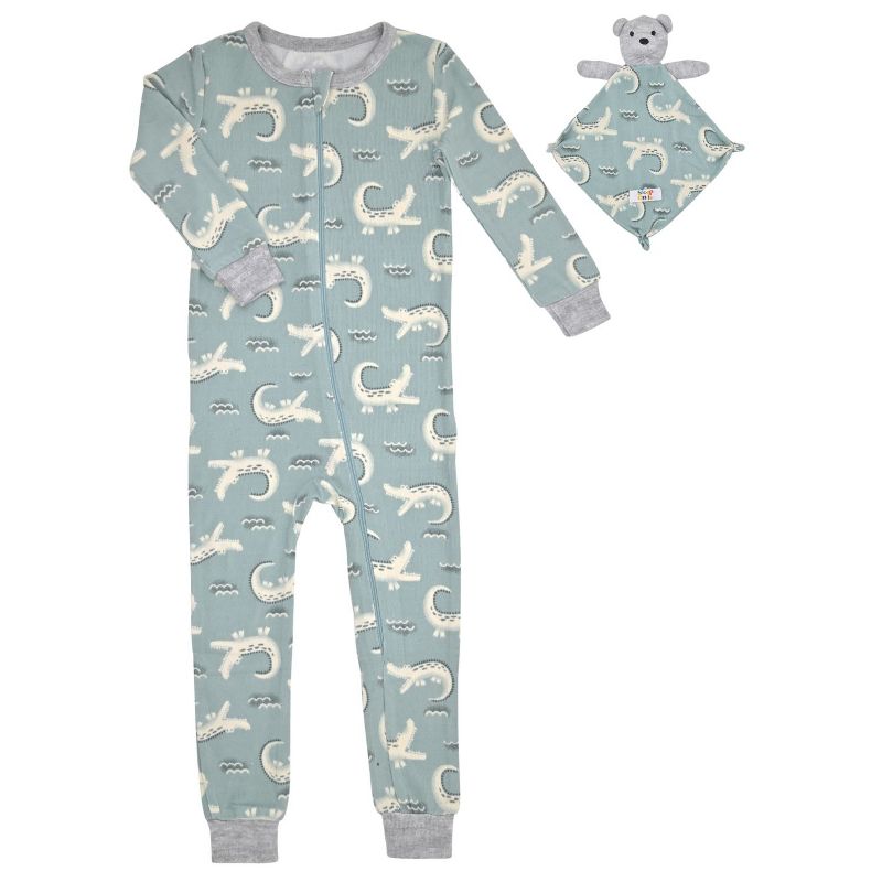 Sleep On It Infant Boys Long Sleeve Super Soft Snuggle Jersey Zip-Up Coverall Pajama with Matching Blankey Buddy, 1 of 5