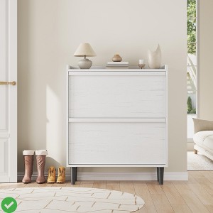 Shoe Cabinet with 2 Flip Drawers Wooden Shoe Organizer w/Adjustable Shelf Shoe Storage - 1 of 4