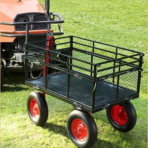 Steel Garden Cart, Heavy Duty Utility Dump Wagon with 10" Wheels, Removable Sides, 180° Handle for Yard Farm - 1 of 4