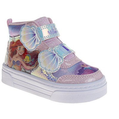 Disney The Little Mermaid Girls' Hook and Loop High Top Sneakers. (Little Kids/Toddler)