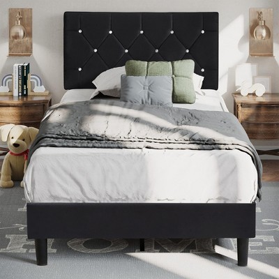 VECELO Twin Upholstered Platform Bed Frame with Button Tufted Headboard ...