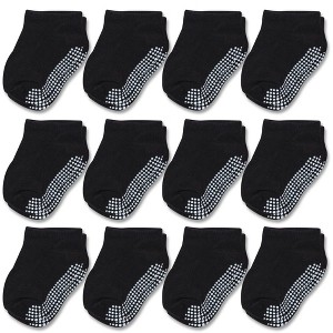 Cozyway Non-Slip Ankle Grip Low Cut Toddler Socks, 12 Pack for Boys & Girls, Black, 1-3 Years Old, Unisex - 1 of 4