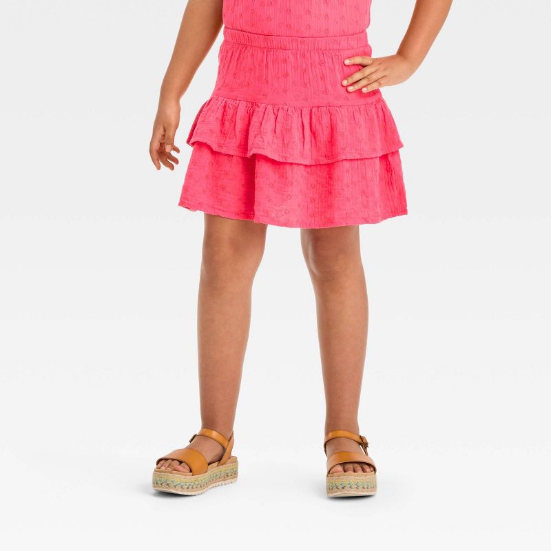 Girls&#39; Tiered Woven Pull-On Skirt - Cat &#38; Jack&#8482; Hot Pink, 1 of 5
