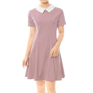 Allegra K Women's Contrast Doll Collar Short Sleeves Mini Flare Dress - 1 of 4