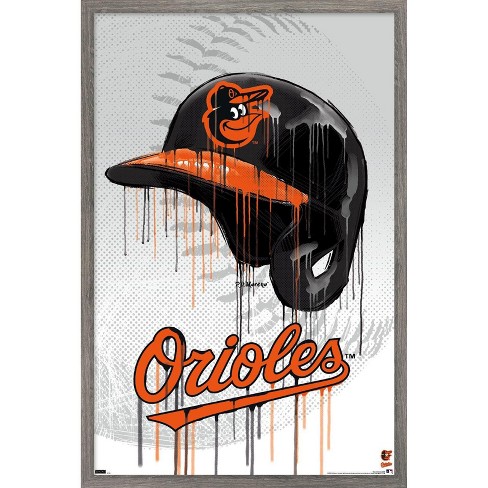Trends International MLB Baltimore Orioles - Drip Helmet 22 Framed Wall  Poster Prints Barnwood Framed Version 14.725 x 22.375