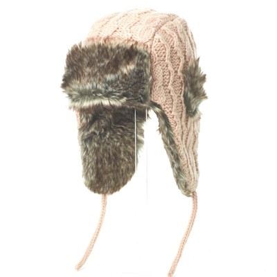 Cable Knit Winter Hat w/ Faux Fur_Nirvanna Designs