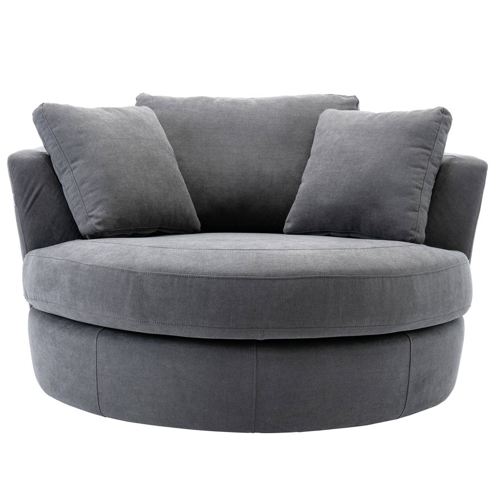 Photos - Garden Furniture 54" Wide Fully Assembled Round Swivel Barrel Chair and a Half Dark Gray 