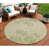 Khaki Ivory And Green Floral Washable Indoor Outdoor Area Rug - 2 of 4