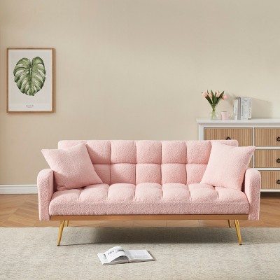 69" Adjustable Teddy Sofa Bed with Metal Legs,Modern 2-Seater Sleeper Couch for Small Space or Living Room-The Pop Home