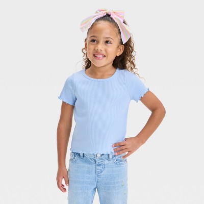 Toddler Girls' Ribbed Solid Knit Short Sleeve T-Shirt - Cat & Jack™