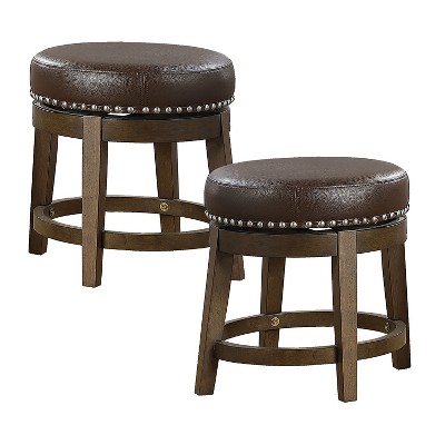 Lexicon Whitby 18 Inch Dining Height Wooden Bar Stool with Solid Wood Legs and Faux Leather Round Swivel Seat, Brown (2 Pack)