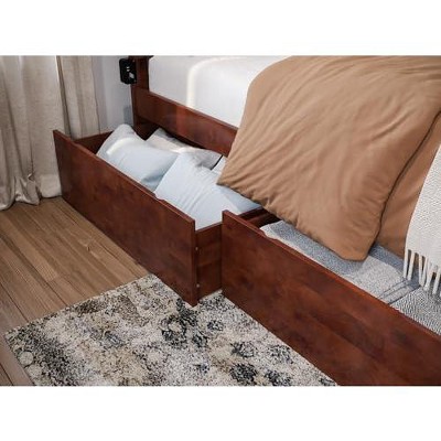 Walnut Rubberwood Twin-Full Urban Bed Drawers with Rollers