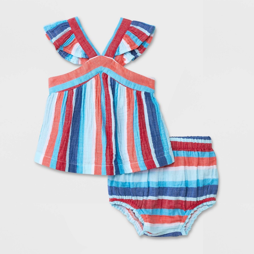 Baby Girls' Gauze Top & Bottom Set - Cat & Jack™ Red/Blue 3-6M