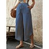 Womens Summer Pants Casual Linen Capris Pants with Drastring Wide Leg Roomy Non-Restrictive Trouser with Curvy Slit Hem - 4 of 4