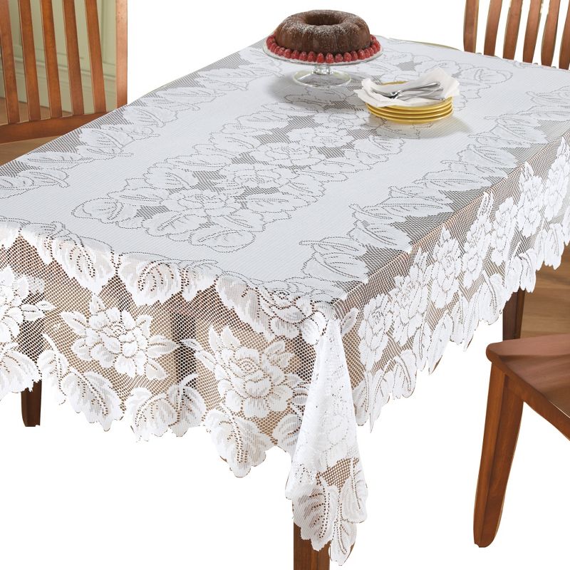 Collections Etc White Floral Lace Tablecloth, 1 of 3