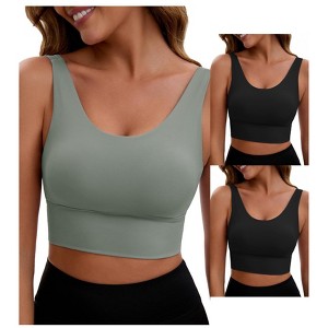 INSPIRE CHIC 3 Packs Women's V Back Wide Straps Full Coverage Sports Bras Longline Workout Padded Tank Top - 1 of 4